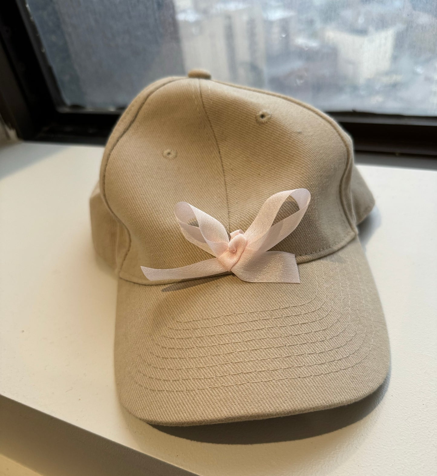 Coquette Beige Hat with Pink Bow