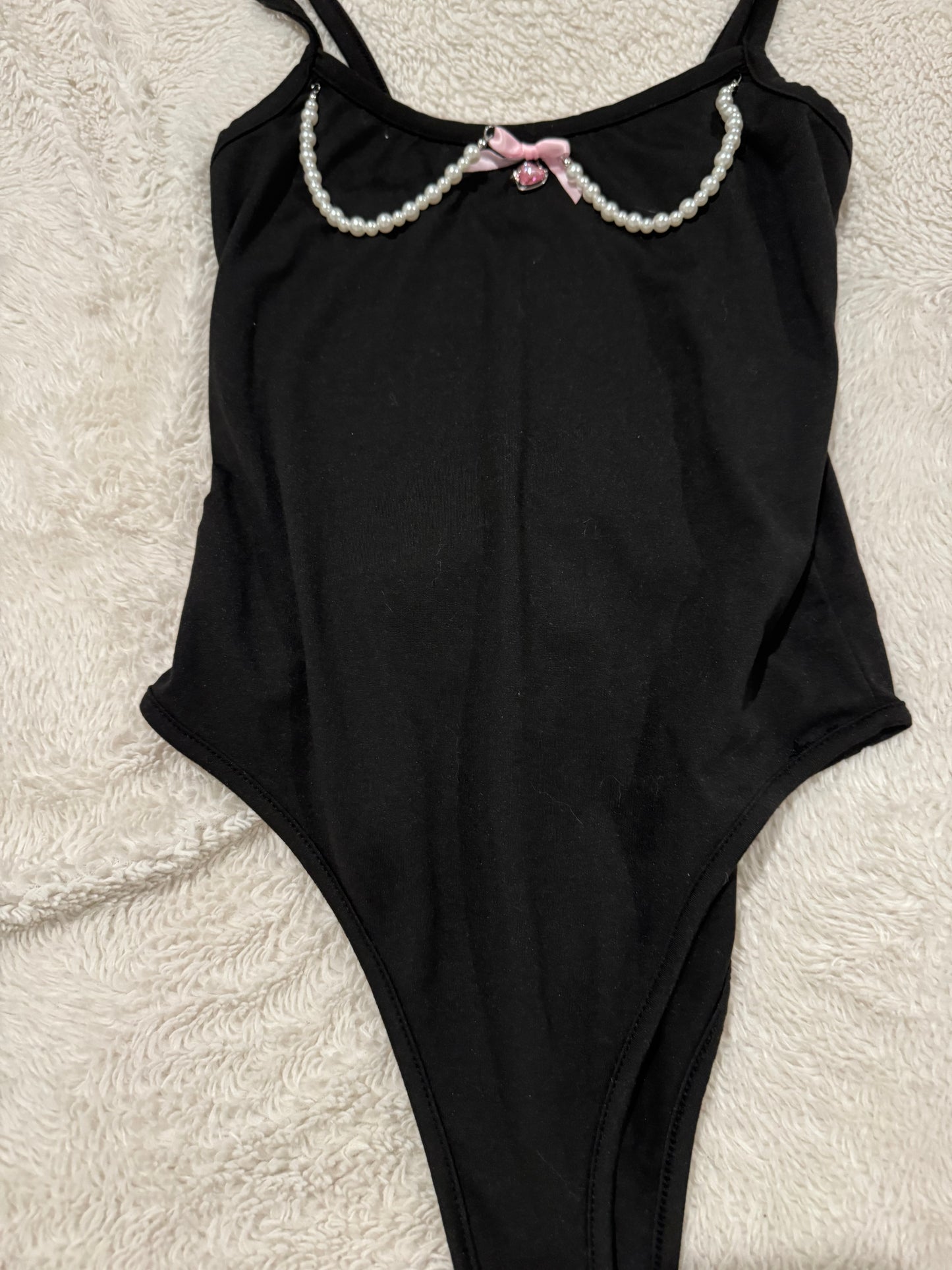 Black Bodysuit with Pink Bow and Charms