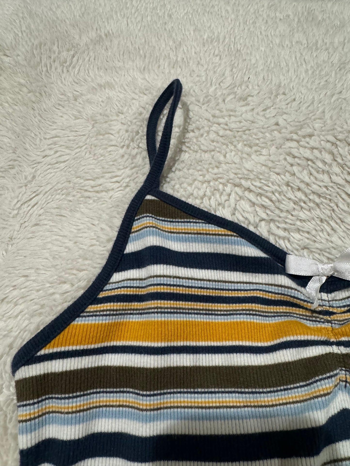 Blue and Yellow Striped Cami with Dainty Bow