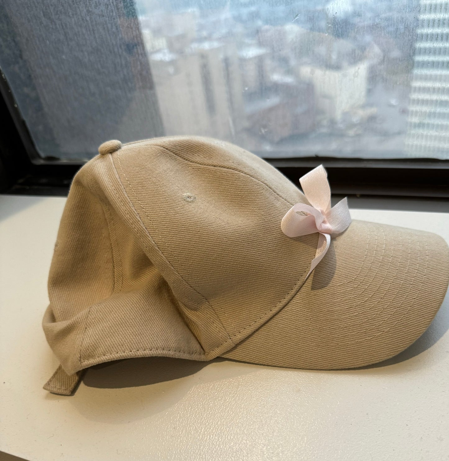 Coquette Beige Hat with Pink Bow