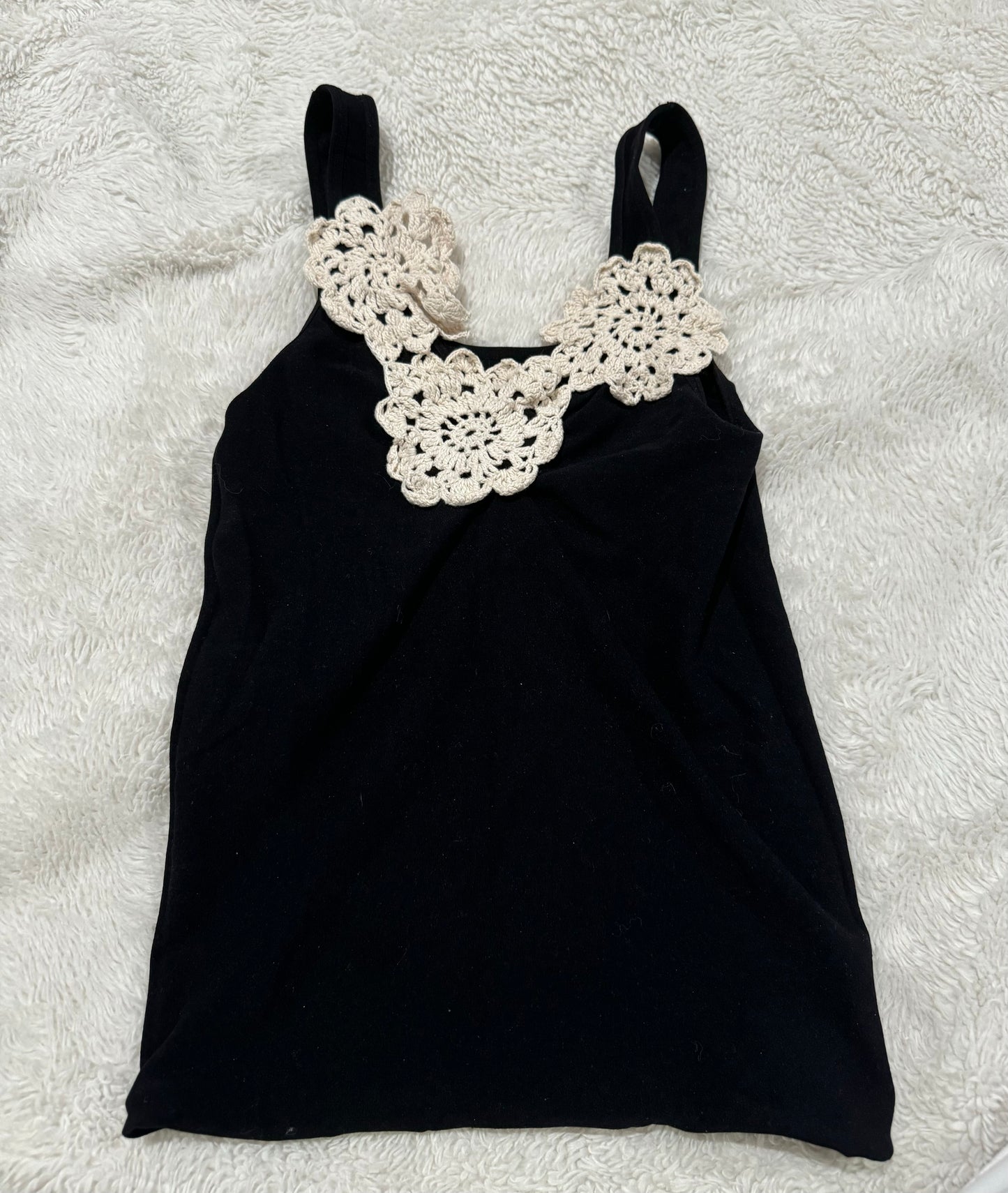 Black Tank Too with Crocheted Flowers