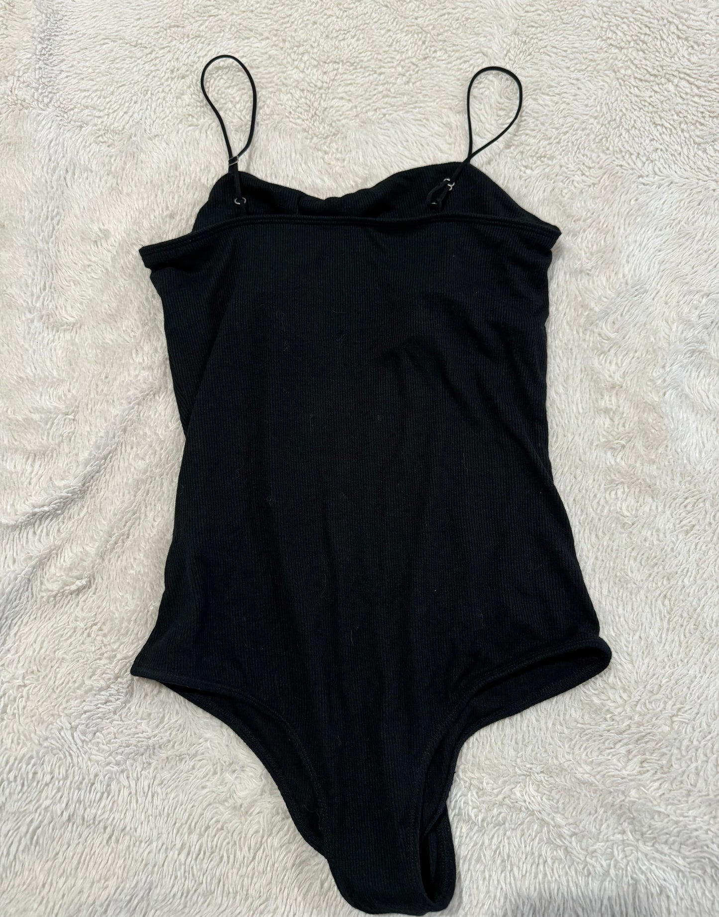 Black Bodysuit with Dainty Flower