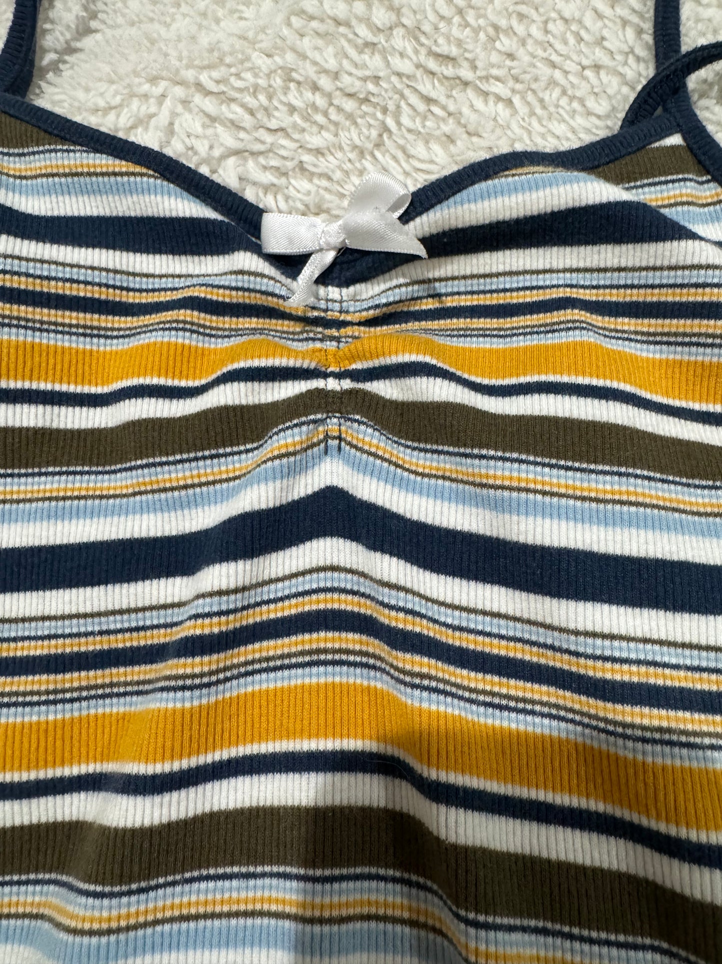 Blue and Yellow Striped Cami with Dainty Bow