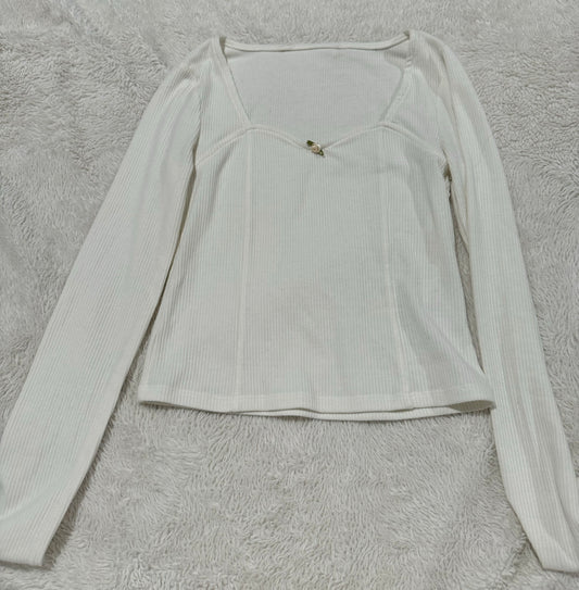 White Long-Sleeve Top with White Flower