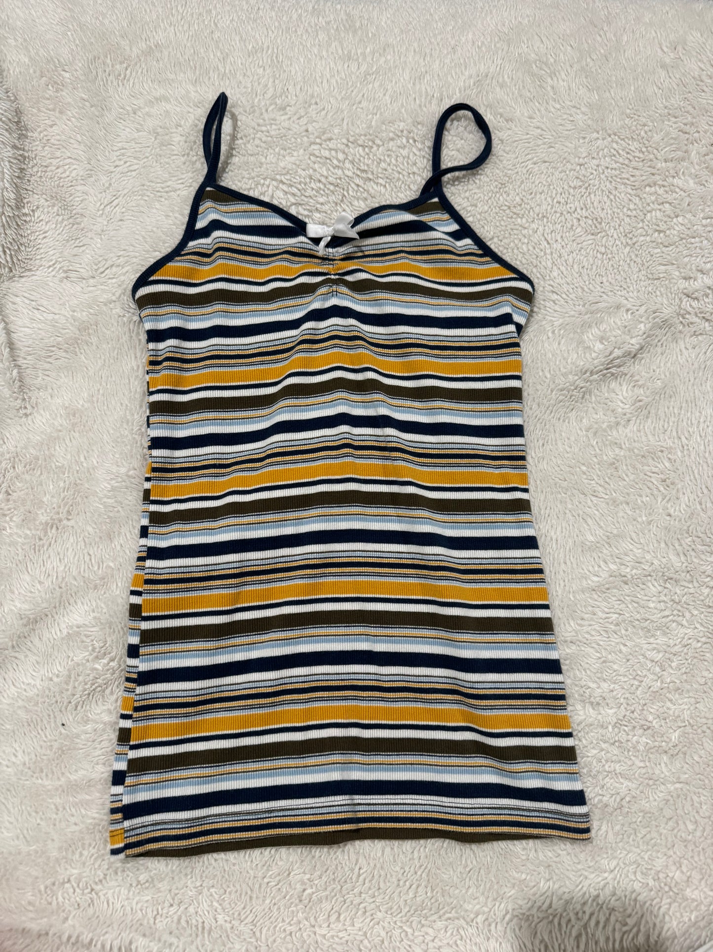 Blue and Yellow Striped Cami with Dainty Bow