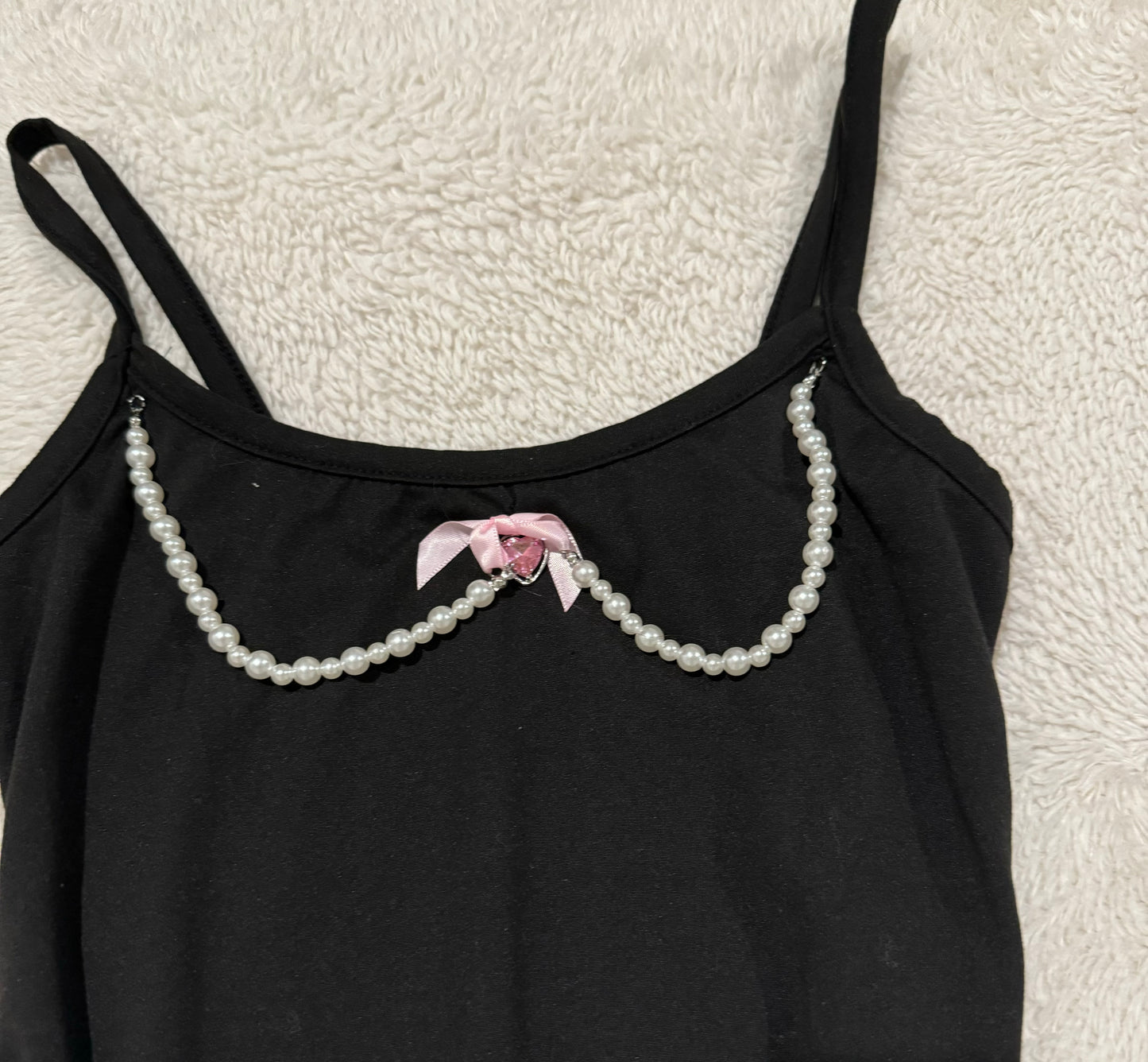 Black Bodysuit with Pink Bow and Charms