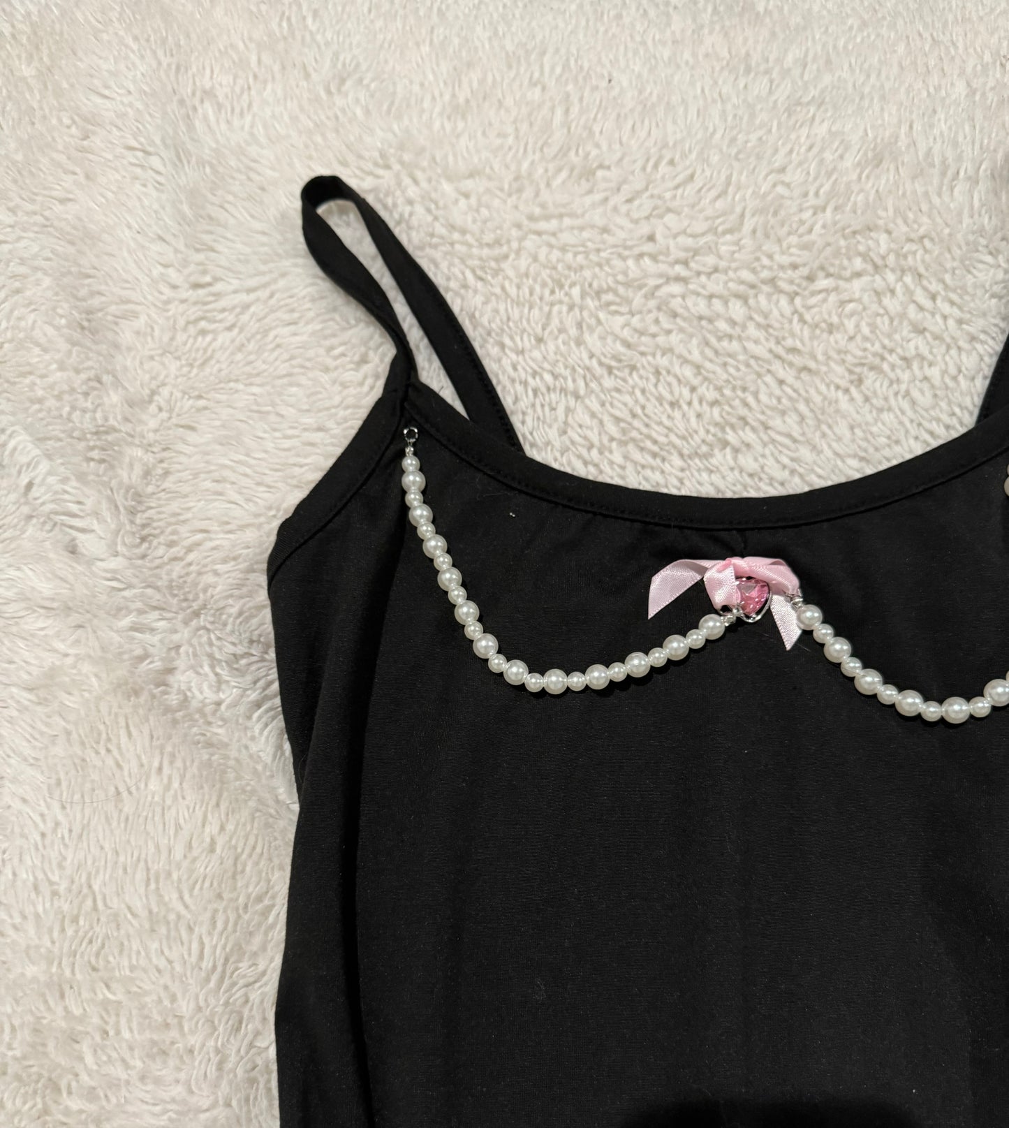 Black Bodysuit with Pink Bow and Charms