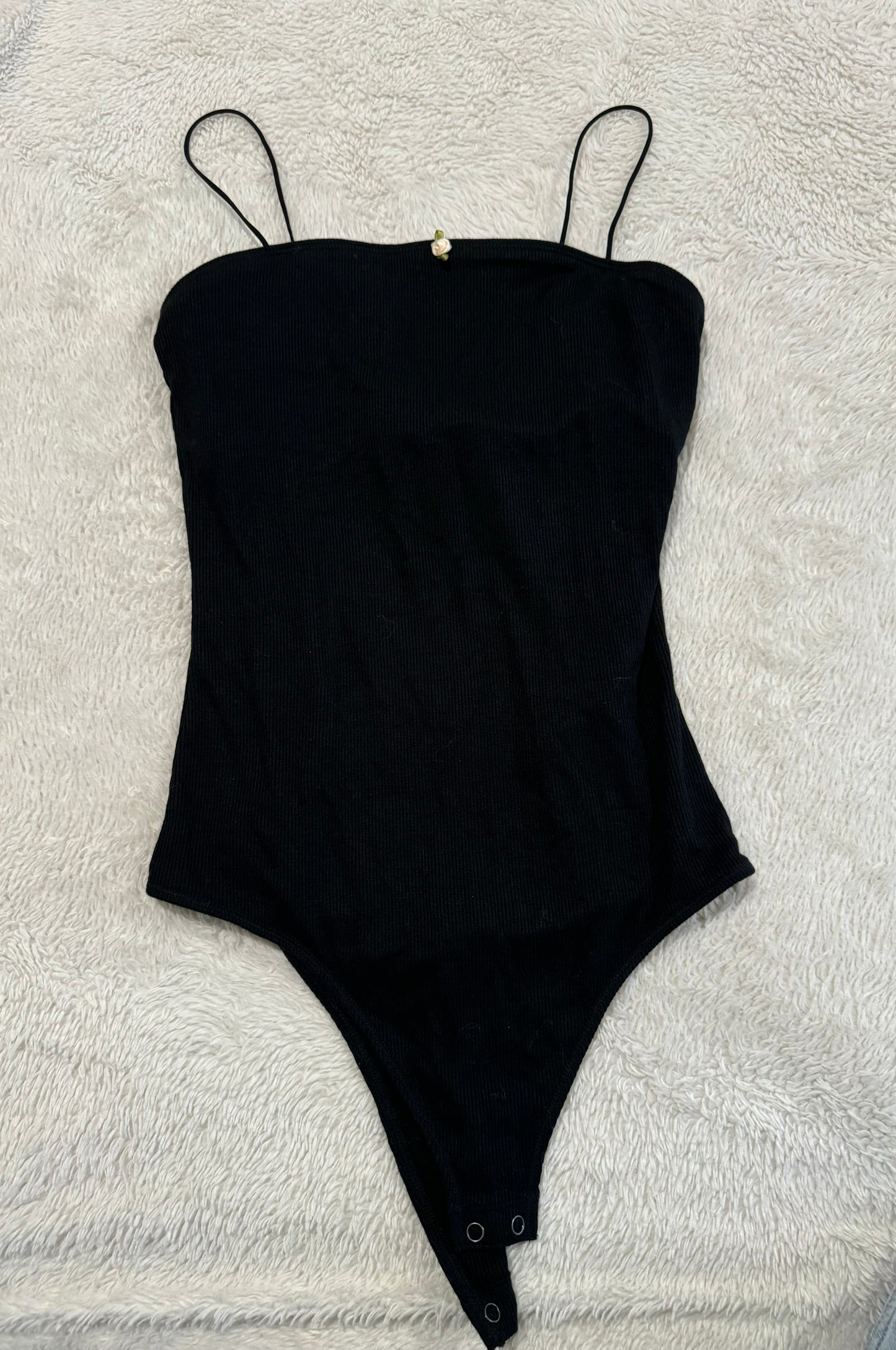 Black Bodysuit with Dainty Flower