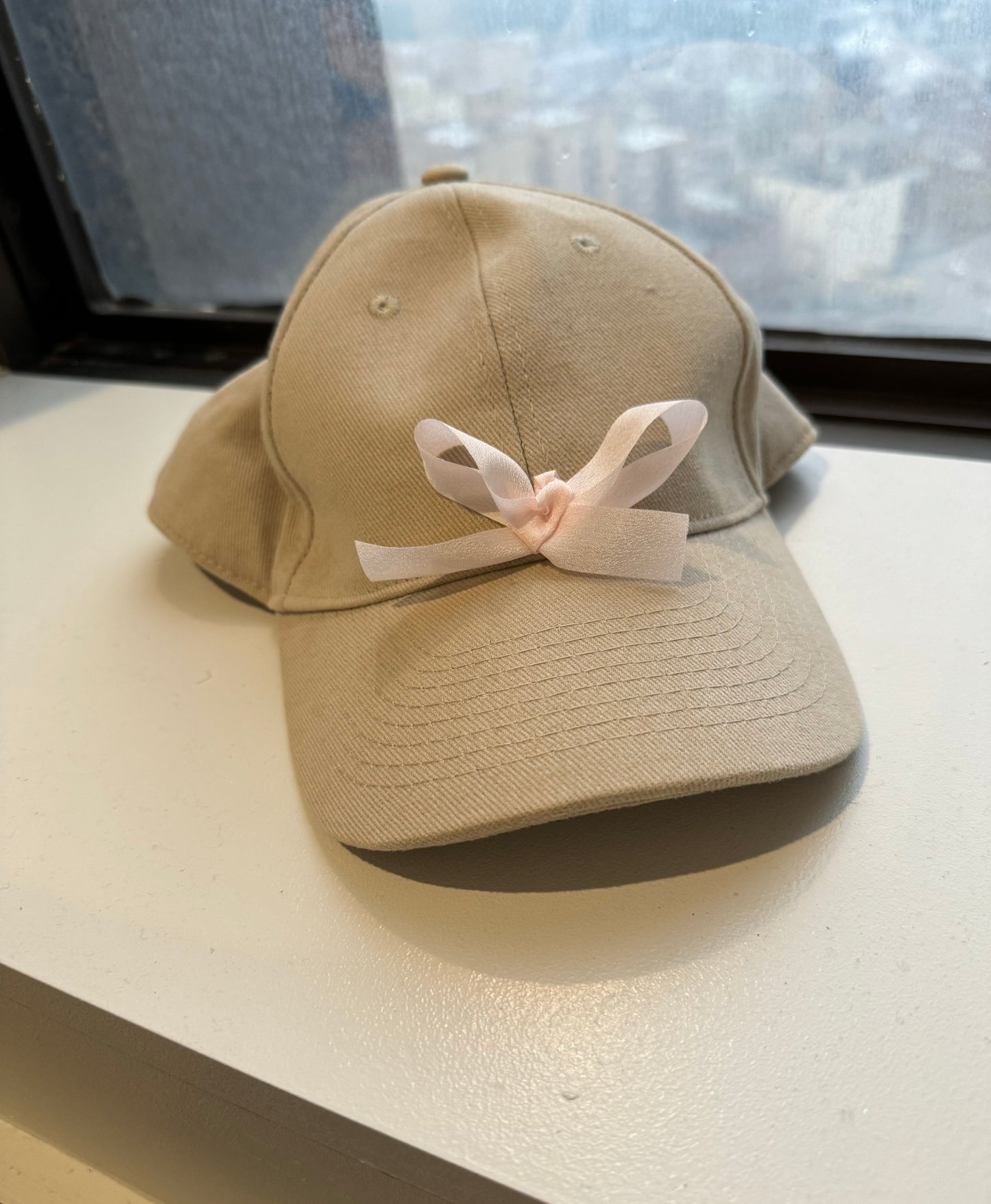 Coquette Beige Hat with Pink Bow