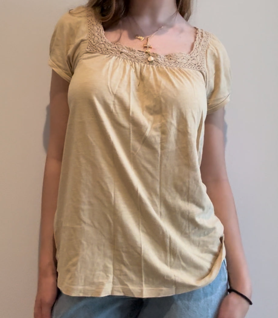 Beige Top with Lace and Flower