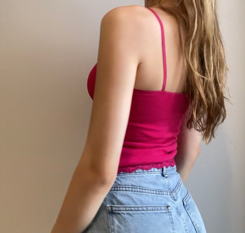 Pink Lace Cami with Cute Pink Flower