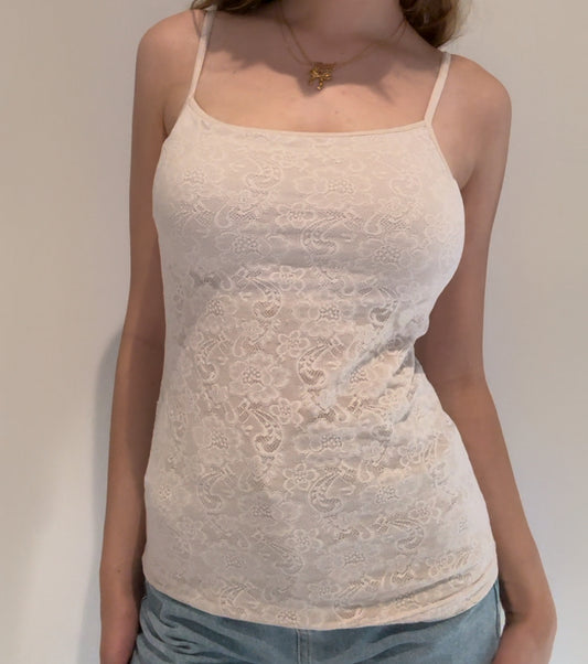 Off-White Lace Covered Vintage Tank Top