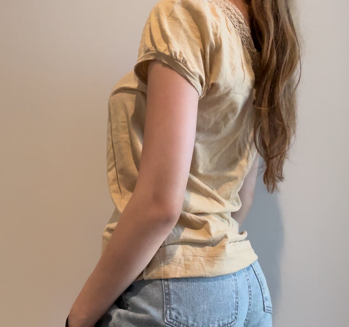 Beige Top with Lace and Flower