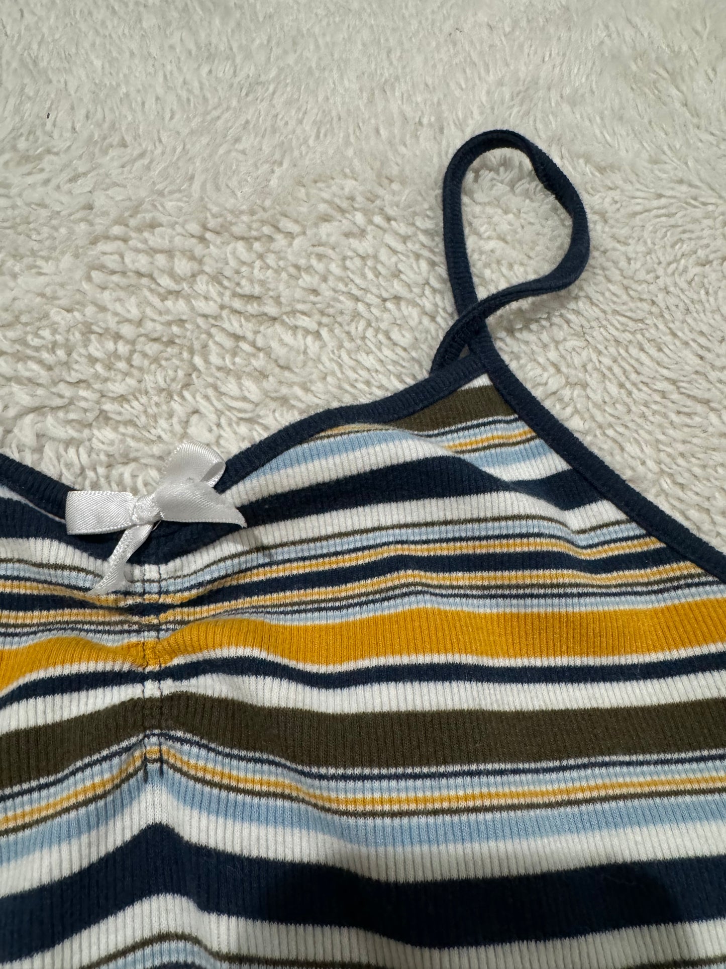 Blue and Yellow Striped Cami with Dainty Bow