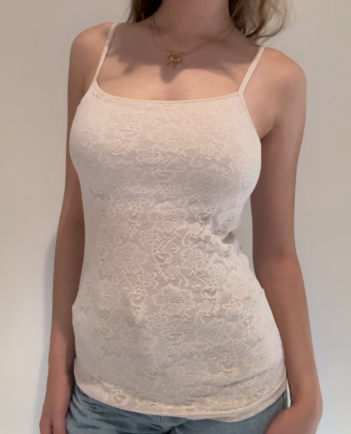 Off-White Lace Covered Vintage Tank Top